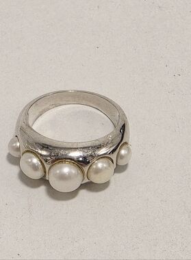Lili Claspe Classic Rhodium-plated Brass Pearl Ring Size 7.5 New